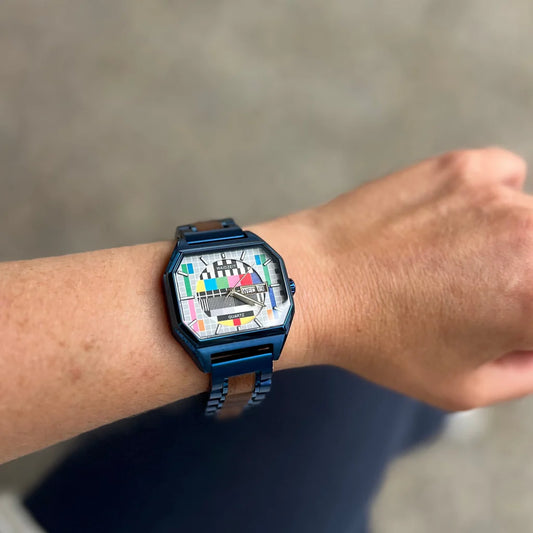 Sendeschluss náramkové hodinky ořech královská modrá