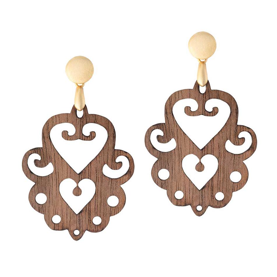 Dřevěné náušnice Srdce Ořech