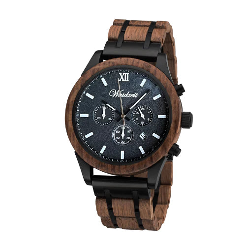 dřevěné hodinky-černý ciferník