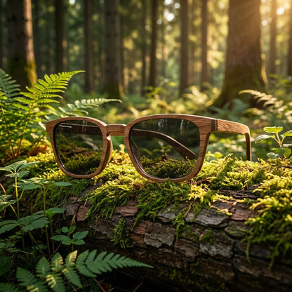 Waldblick Walnut - fotografie životního stylu na mechem porostlém kmeni obklopeném kapradím ve zlatém lese