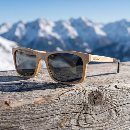 Zirbenbrille Pine (Panske) - fotografie životního stylu na alpské borovici se zasněženými vrcholky v pozadí