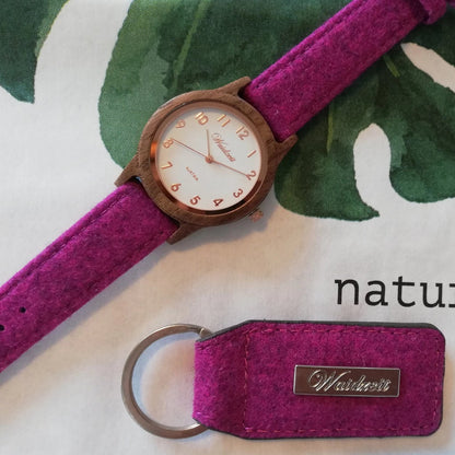 Dřevěné hodinky Sissy loden růžové