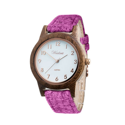 Dřevěné hodinky Sissy loden růžové