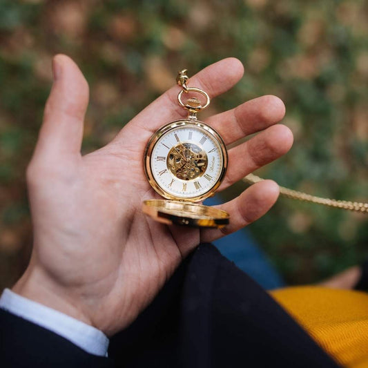Dřevěné hodinky Skelett Gold