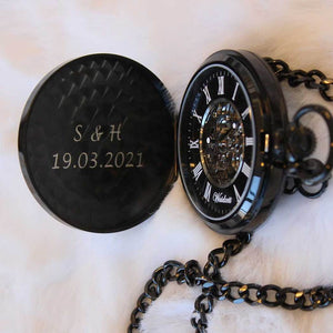 Dřevěné hodinky kapesní Skelett Black