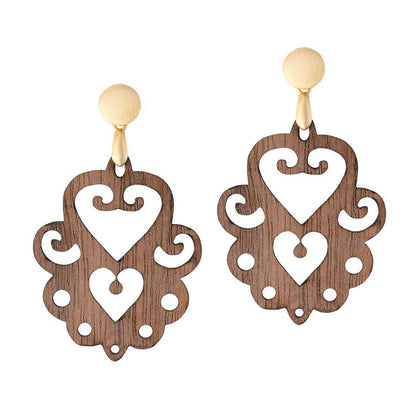 Dřevěné náušnice Srdce Ořech