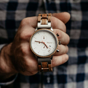 Dřevěné hodinky panske Barista Silver