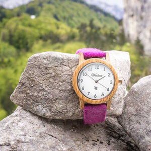 Dřevěné hodinky dámské Barrique Alpin růžové