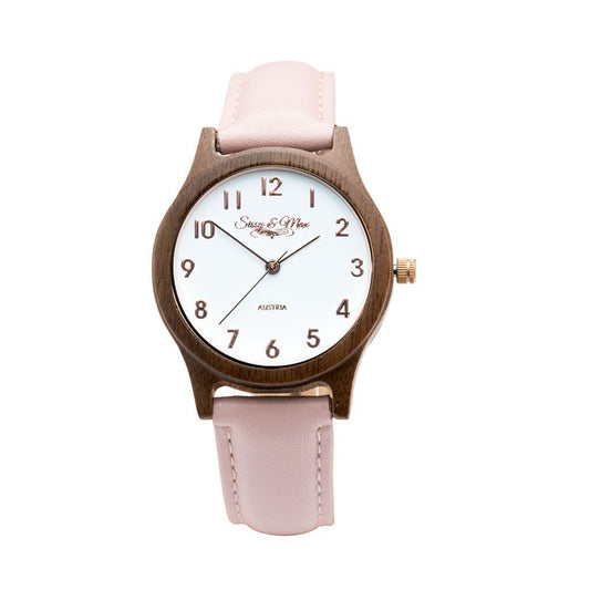 dřevěné hodinky s koženým remínkem