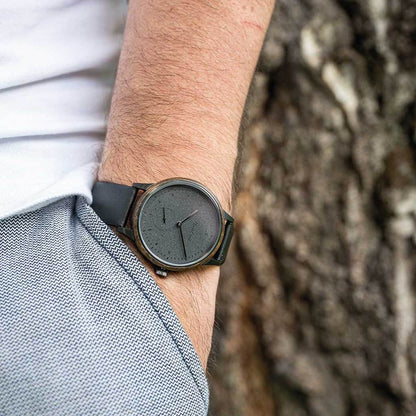 dřevěné hodinky Mystik Black Leather