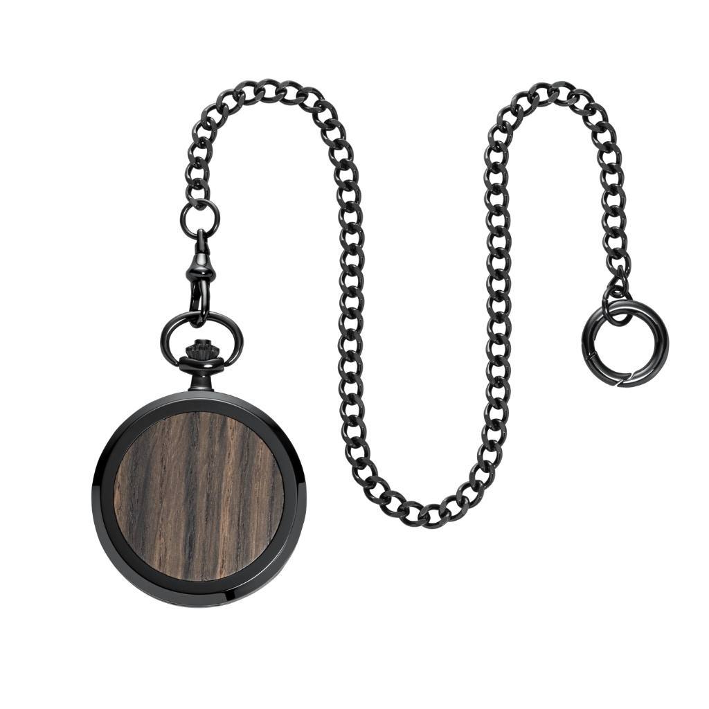 kapesní Dřevěné hodinky Skelett Black